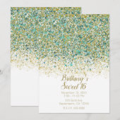 Wit Goud & Blauwgroen Glitter Modern Coastal Sweet Kaart (Voorkant / Achterkant)