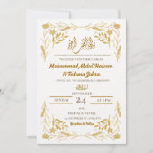 Wit Goud Bloem Lijst Elegant Modern Nikah Kaart (Voorkant)