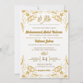 Wit Goud Bloem Lijst Elegant Modern Nikah Kaart (Voorkant)