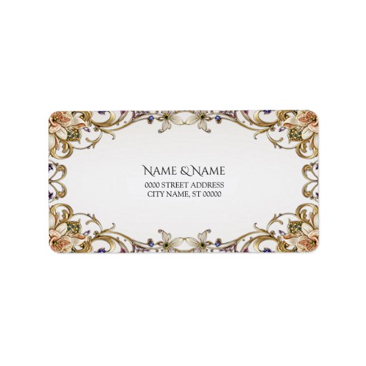 Wit Goud Bloemen Adres Label (Voorkant)
