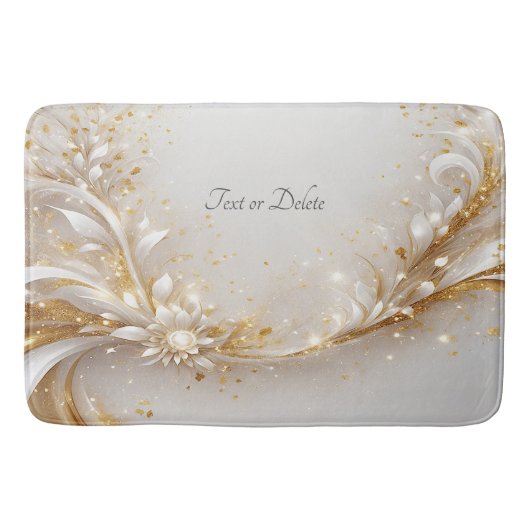 Wit Goud Bloemen Badmat (Voorkant)