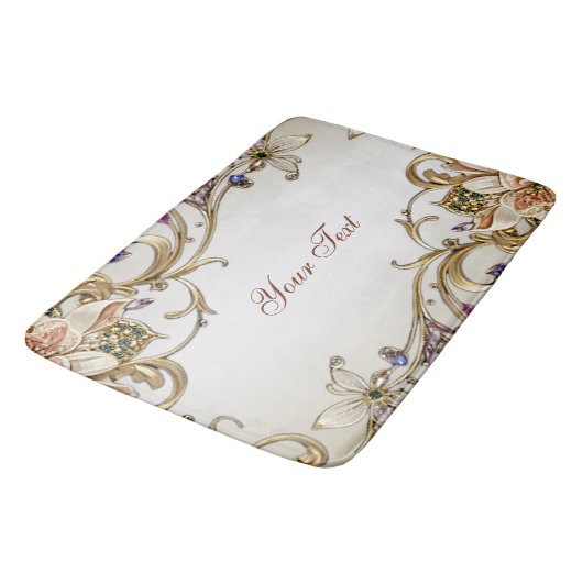 Wit Goud Bloemen Badmat (Gekanteld)