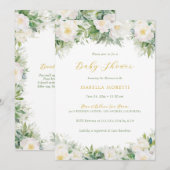 Wit & Goud Bloemen Boeken voor Baby Baby shower Kaart (Voorkant / Achterkant)