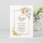 Wit Goud Bloemen Bruids Douche Uitnodiging (Staand voorkant)