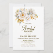 Wit Goud Bloemen Bruids Douche Uitnodiging (Voorkant)