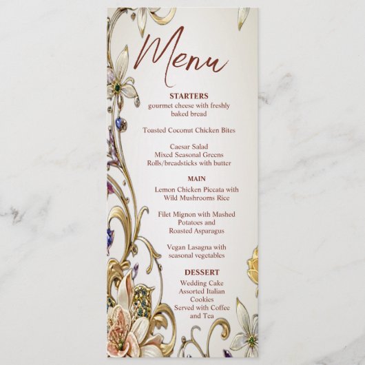 Wit Goud Bloemen Bruiloft Menu (Voorkant)