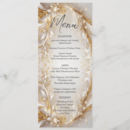 Wit Goud Bloemen Bruiloft Menu (Voorkant)