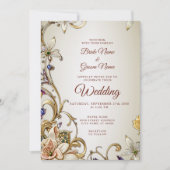 Wit Goud Bloemen bruiloft uitnodiging (Voorkant)