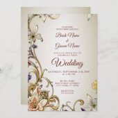 Wit Goud Bloemen bruiloft uitnodiging (Voorkant / Achterkant)