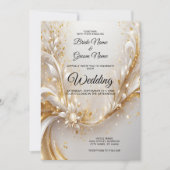 Wit Goud Bloemen bruiloft uitnodiging (Voorkant)