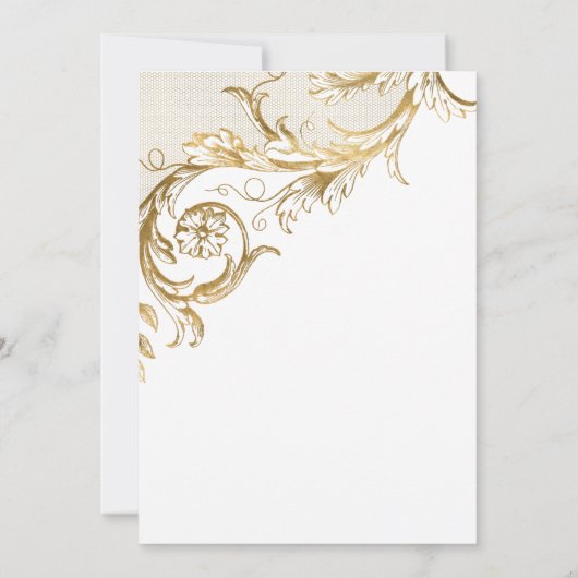 Wit Goud Bloemen Damask Engagement Party Kaart (Achterkant)