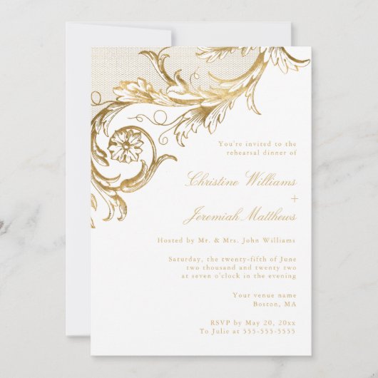  Wit Goud Bloemen Damask Repetitie Diner Kaart (Voorkant)