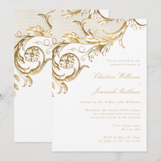  Wit Goud Bloemen Damask Repetitie Diner Kaart (Voorkant / Achterkant)