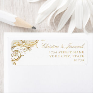  Wit Goud Bloemen Damask Retouradres Etiket