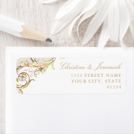  Wit Goud Bloemen Damask Retouradres Etiket (Insitu)