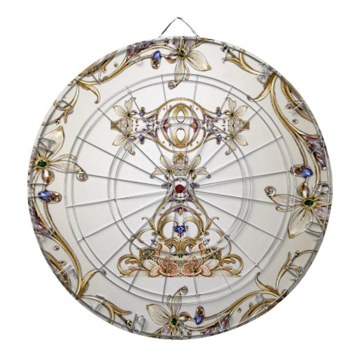 Wit Goud Bloemen Dartboard Dartbord (Voorkant)
