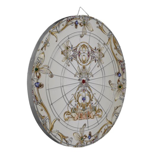Wit Goud Bloemen Dartboard Dartbord (Voorkant Links)