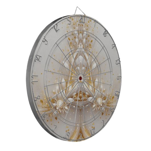 Wit Goud Bloemen Dartboard Dartbord (Voorkant Links)
