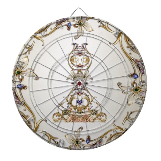 Wit Goud Bloemen Dartboard Dartbord (Voorkant)