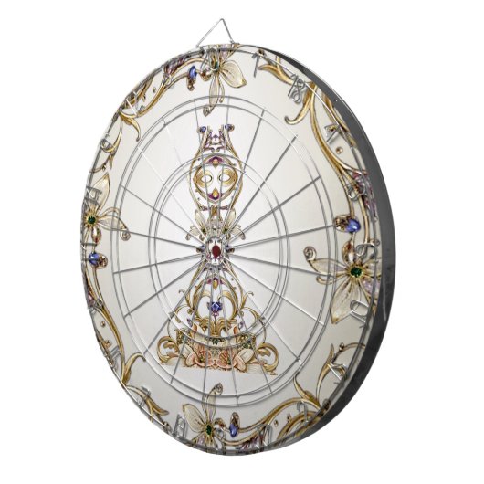 Wit Goud Bloemen Dartboard Dartbord (Voorkant Rechts)