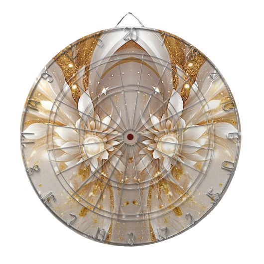 Wit Goud Bloemen Dartboard Dartbord (Voorkant)