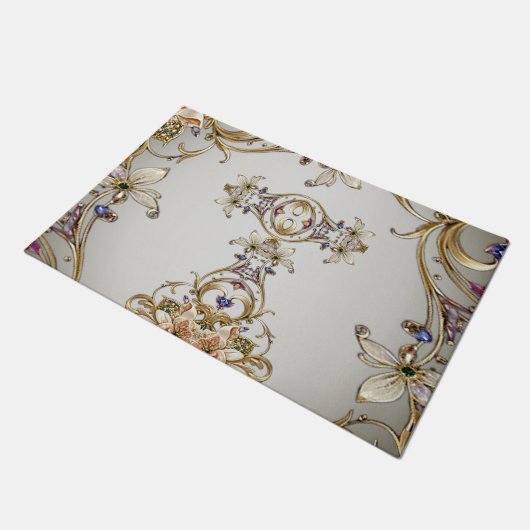 Wit Goud Bloemen Doormat Deurmat (Schuin)