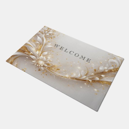 Wit Goud Bloemen Doormat Deurmat (Schuin)