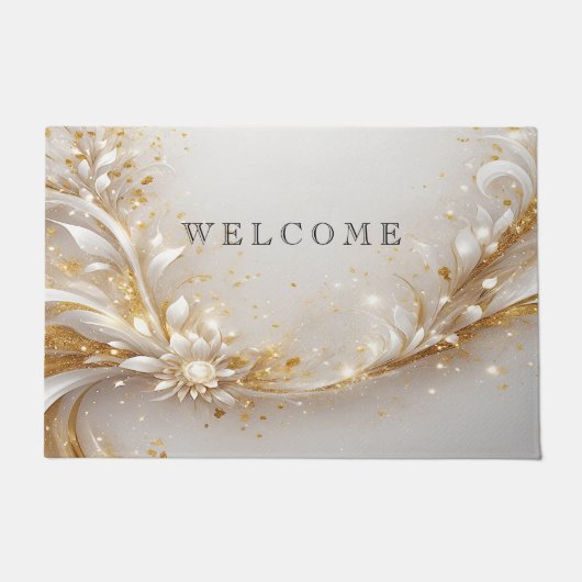 Wit Goud Bloemen Doormat Deurmat (Voorkant)