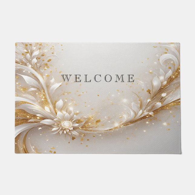 Wit Goud Bloemen Doormat Deurmat (Voorkant)