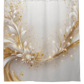 Wit Goud Bloemen Douchegordijn (Voorkant)