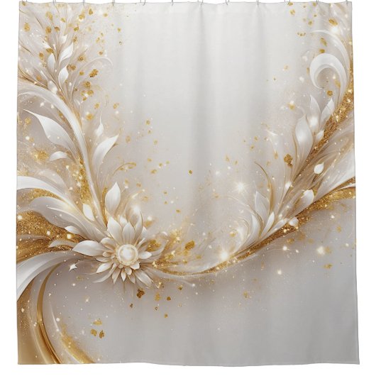Wit Goud Bloemen Douchegordijn (Voorkant)