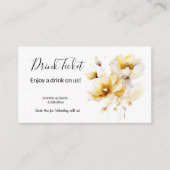 Wit/Goud Bloemen Drink Ticket Behuizing Kaart (Voorkant)