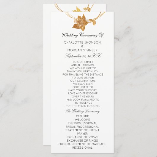 Wit Goud Bloemen Evenement Trouwprogramma Officiee Programmakaart (Voorkant / Achterkant)