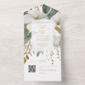 Wit & Goud Bloemen Foliage Waterverf Bruiloft All In One Uitnodiging (Binnen)