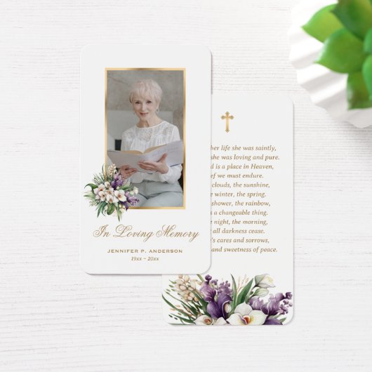 Wit Goud Bloemen Foto Begrafenisgebed Kaarten Visitekaartje (Bureau)