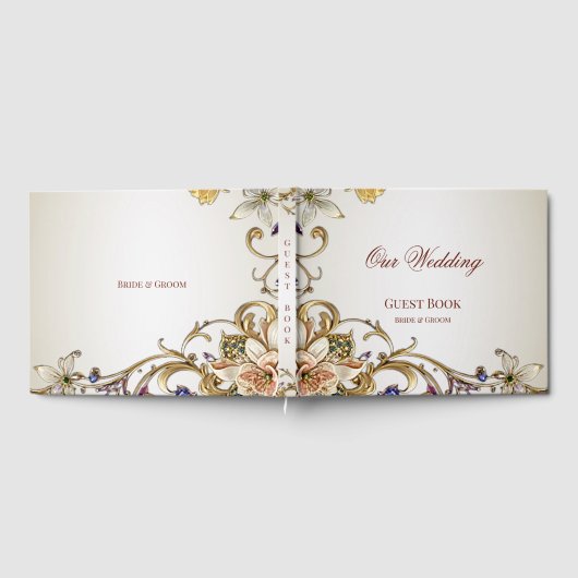 Wit Goud Bloemen Gastenboek (Volledig)