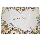 Wit Goud Bloemen Gift Bag Groot Cadeauzakje (Voorkant)