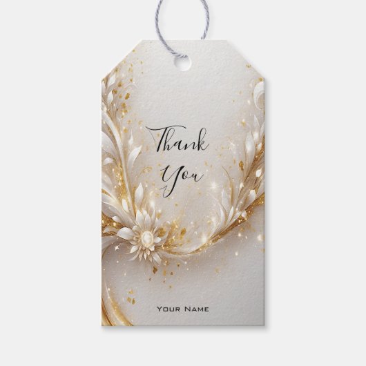 Wit Goud Bloemen Gift Label Cadeaulabel (Voorkant)