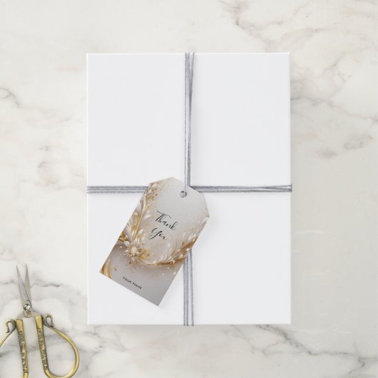 Wit Goud Bloemen Gift Label Cadeaulabel (Met Touw)