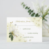 Wit & Goud Bloemen Groene bladeren RSVP Kaartje (Staand voorkant)