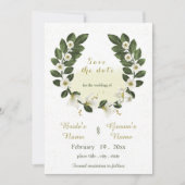 Wit & Goud Bloemen Groene krans Save the Date Kaart (Voorkant)