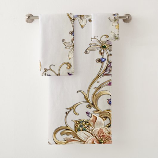 Wit Goud Bloemen Handdoek Set (Insitu)