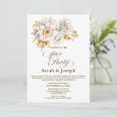 Wit Goud Bloemen Huwelijk Na Feest Kaart (Staand voorkant)