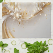Wit Goud Bloemen Keuken Handdoeken (Gevouwen)