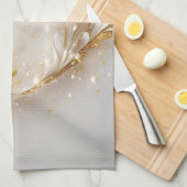 Wit Goud Bloemen Keuken Handdoeken (Quarter Fold)