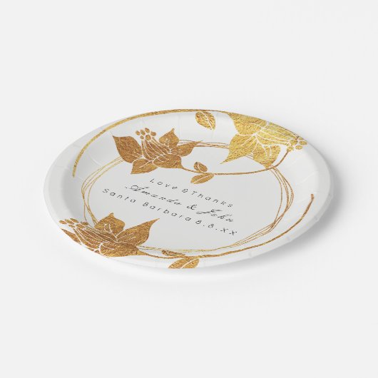 Wit Goud Bloemen Krans Bruiloft Bruids Anniversar Papieren Bordje (Gekanteld)