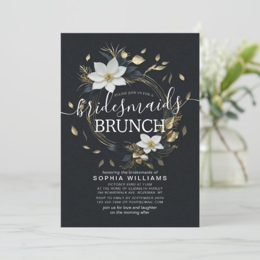 Wit Goud Bloemen Krans Bruiloft Bruidsmeisje Brunc Kaart (Staand voorkant)