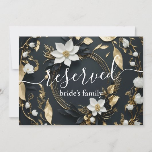 Wit Goud Bloemen Krans Bruiloft Gereserveerd teken (Achterkant)