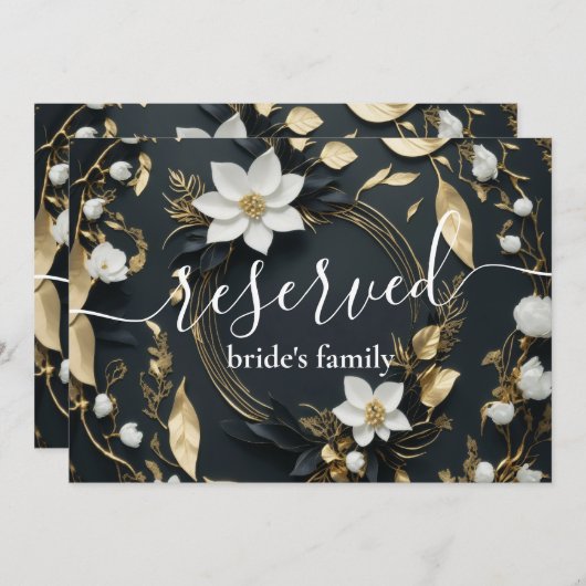 Wit Goud Bloemen Krans Bruiloft Gereserveerd teken (Voorkant / Achterkant)