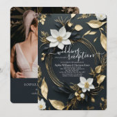 Wit Goud Bloemen Krans Bruiloft Receptie Foto Kaart (Voorkant / Achterkant)